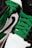 A close-up view of athletic shoes featuring vibrant green laces, black detailing, and white leather accents. The image shows a partial side and top view of the shoes, emphasizing their distinct color contrast and texture.