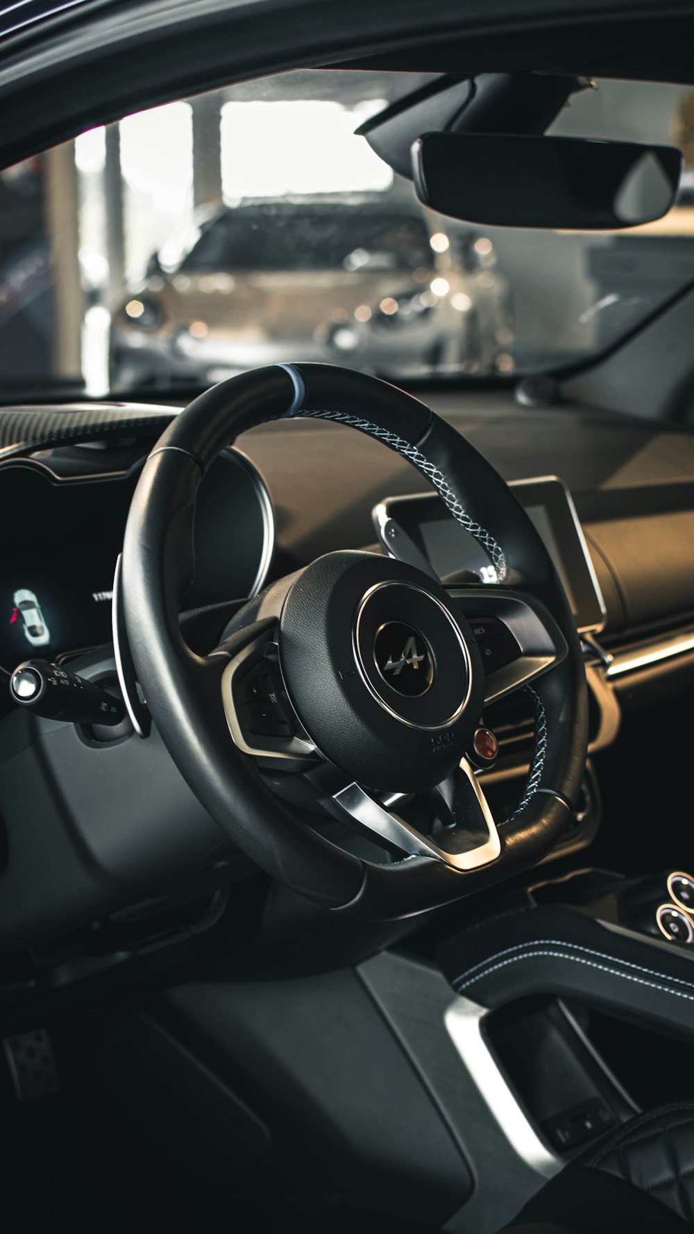 black and brown steering wheel