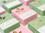 green and pink cardboard boxes