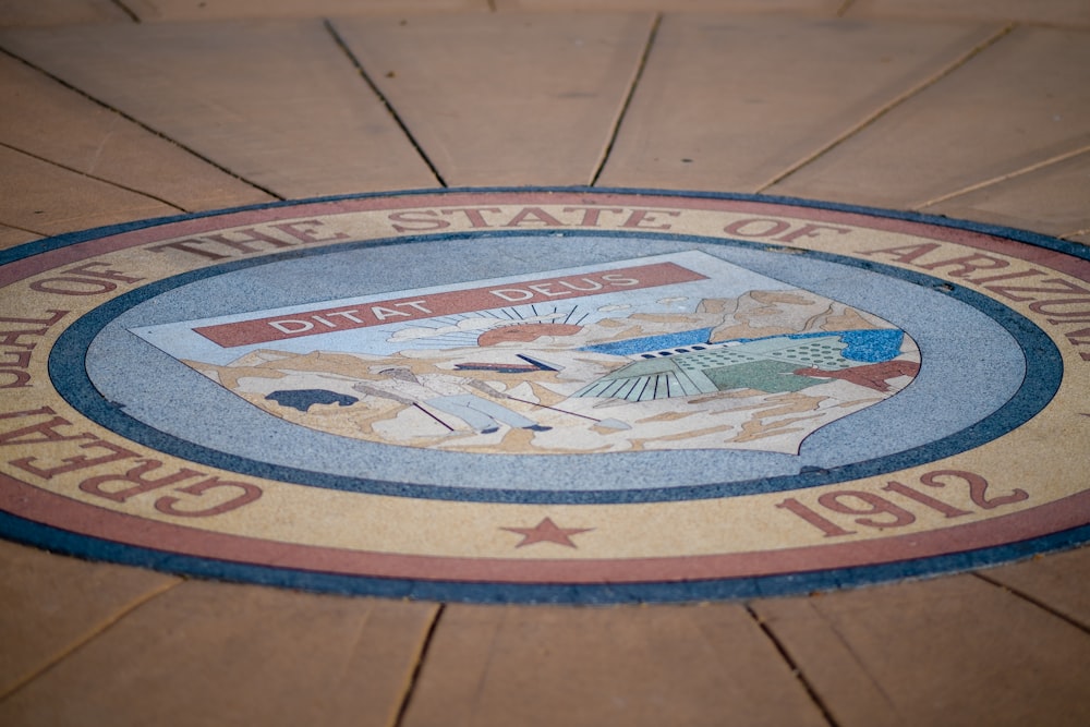 blue and brown round area rug