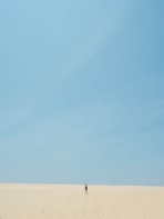 person standing on brown sand under blue sky during daytime