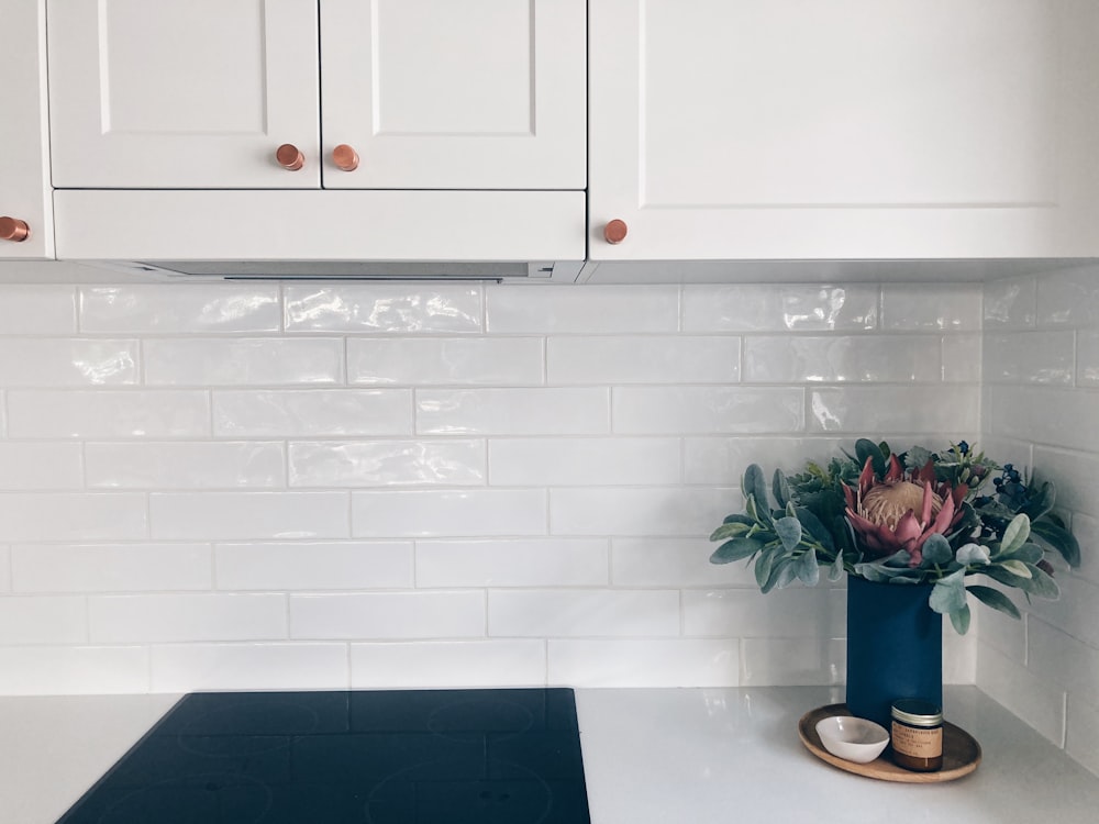 green potted plant on white wooden cabinet