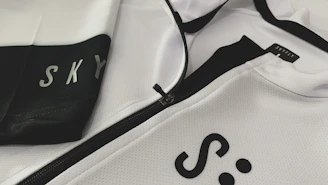 Close-up of a sporty jacket with detailed stitching and fabric texture