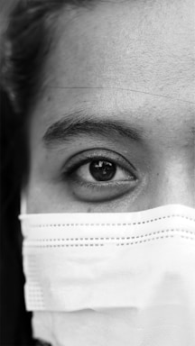 grayscale photo of persons eye