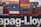 A stack of colorful shipping containers on a cargo ship, featuring prominent brands like Hapag-Lloyd, UASC, and COSCO. The containers are organized in neat rows and the hull of the ship is visible with large branding painted on it.