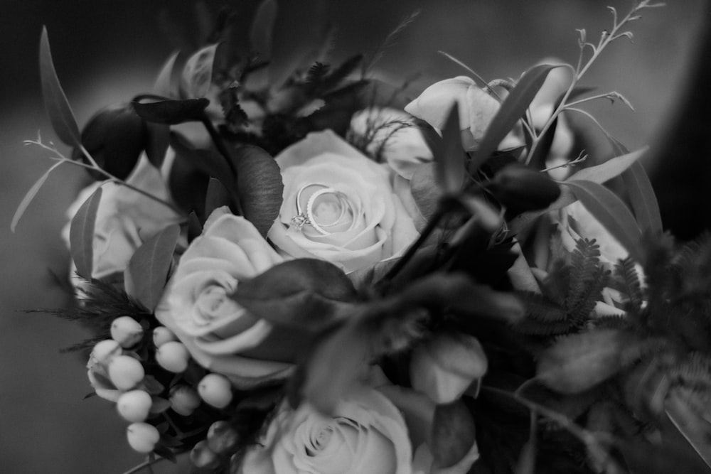 greyscale photo of rose flower