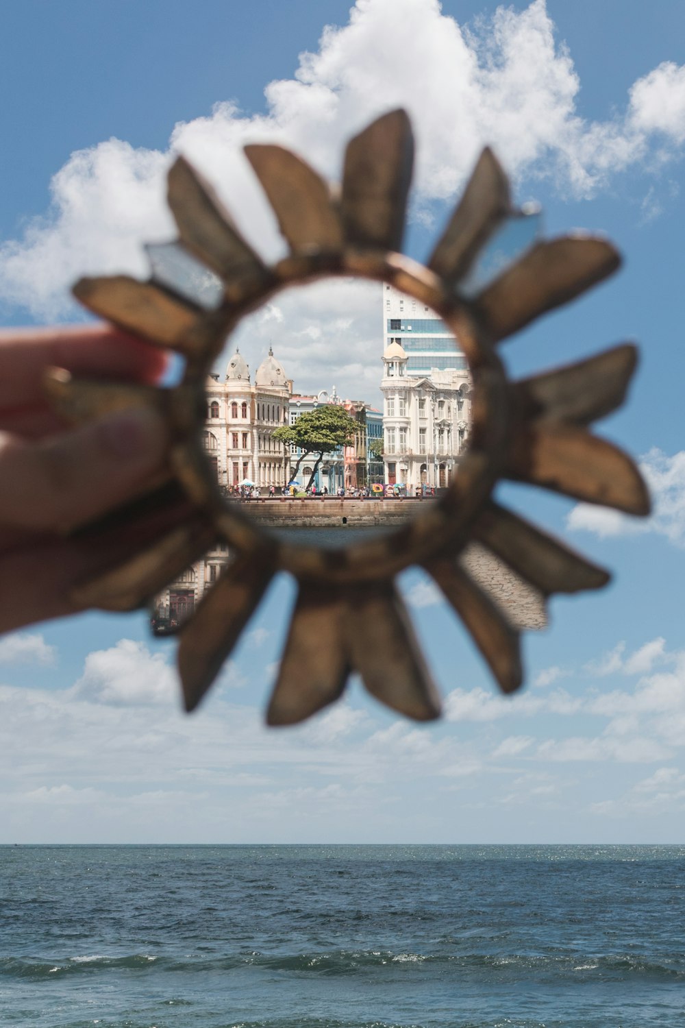 brown wooden sun carved decor