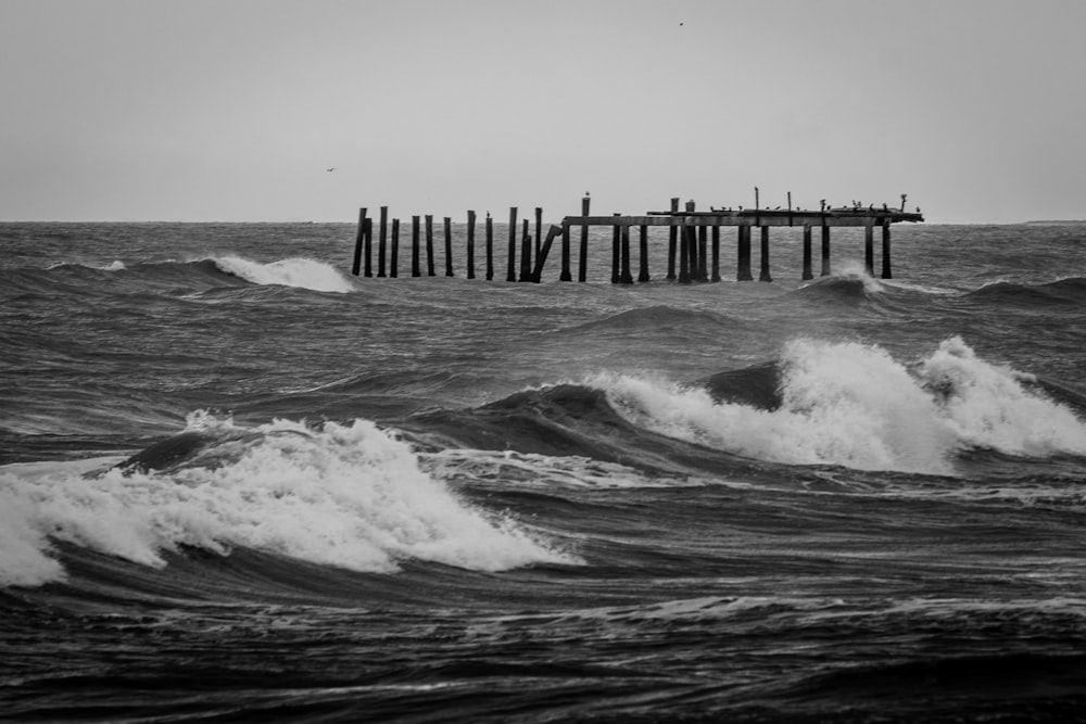 grayscale photo of sea waves