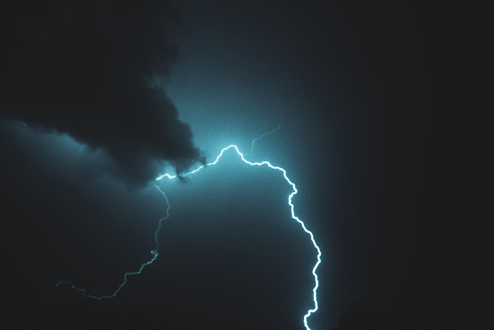 a lightning bolt hitting through a dark sky