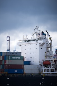 white and blue cargo ship on dock during daytime