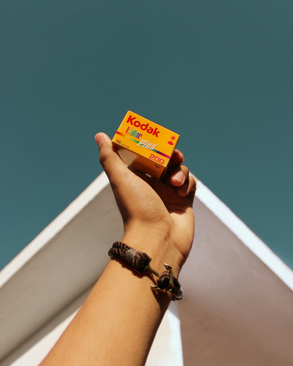 person holding orange and blue box