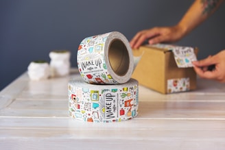 white blue and red floral ceramic mug