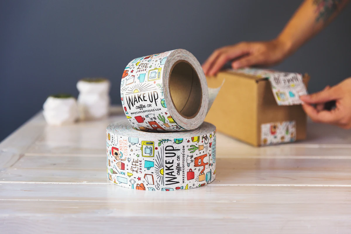 Self-adhesive labels applied to packaging