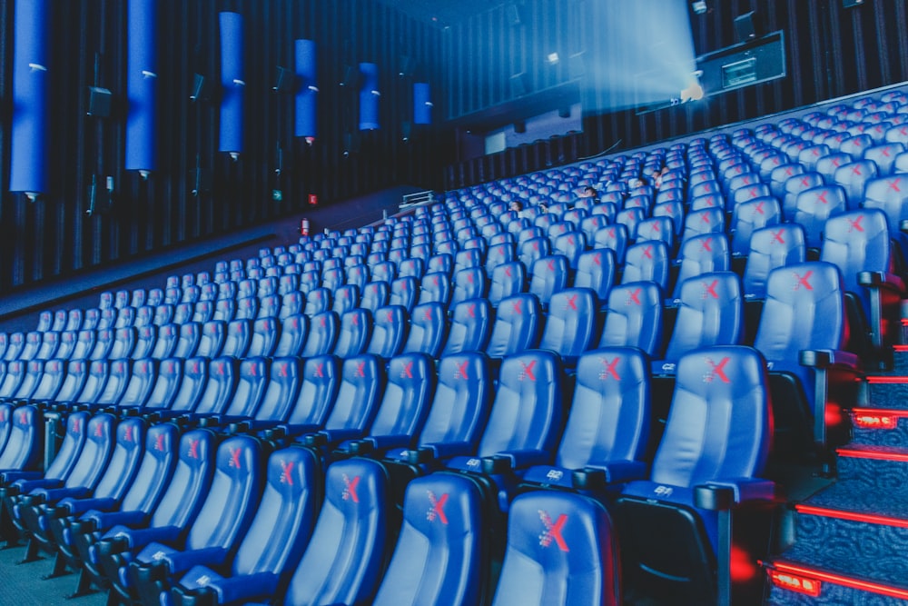 blue and black chairs inside stadium