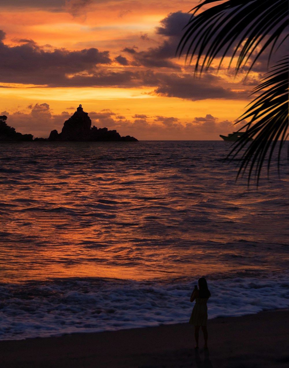 silhouette of man standing on beach during sunset