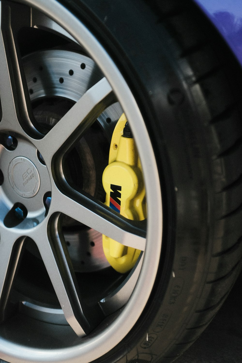 gray and yellow car wheel