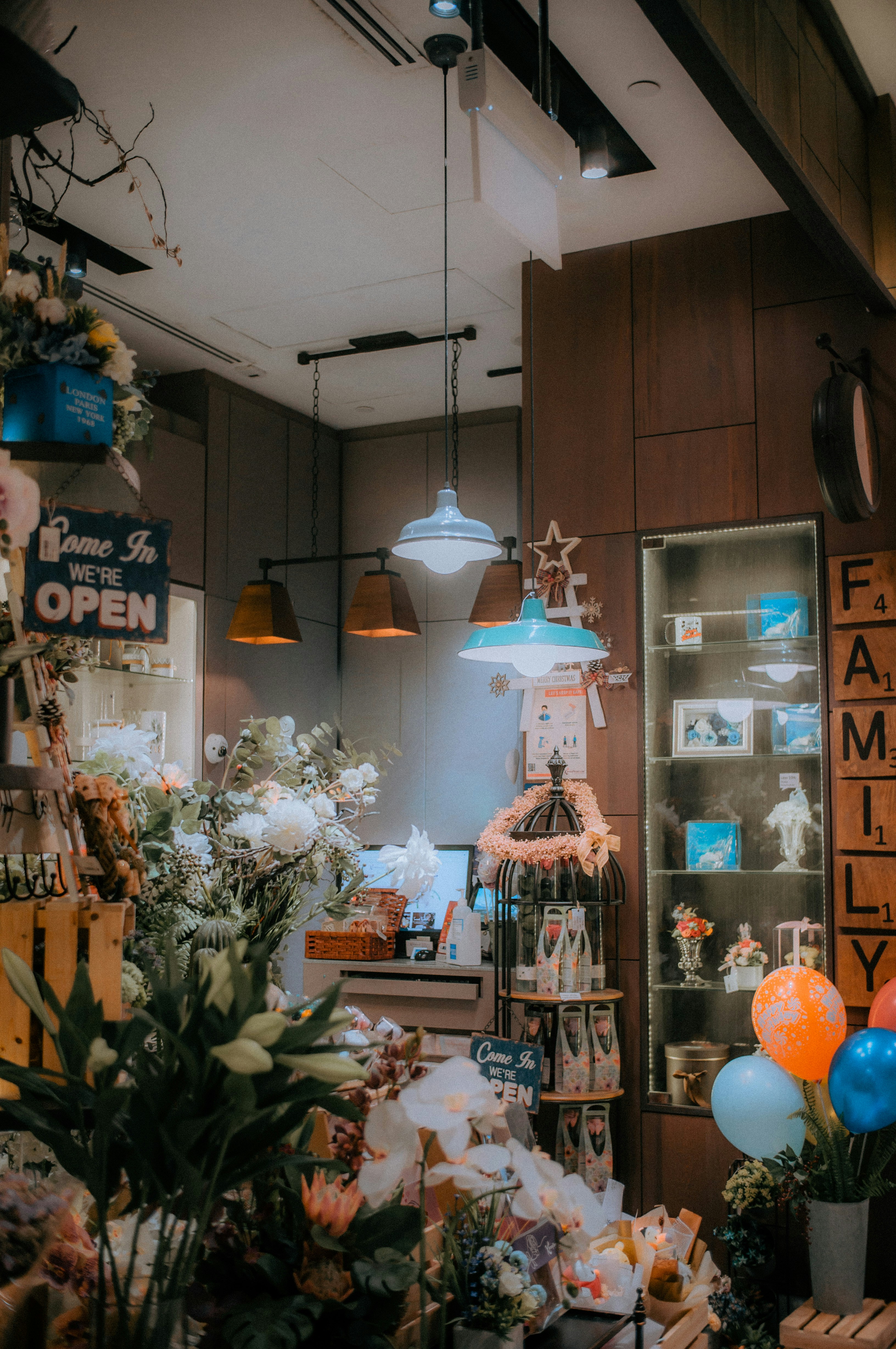 blue and orange pendant lamp