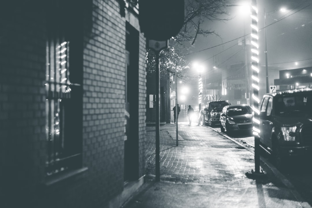 grayscale photo of street light