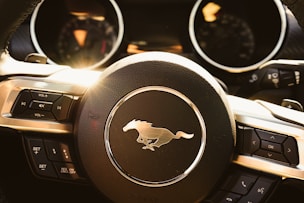 black and silver ford mustang steering wheel