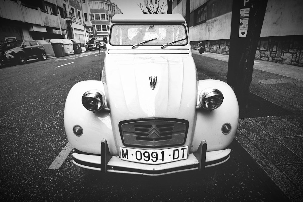 grayscale photo of volkswagen beetle