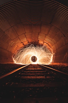 tunnel with lights turned on during night time