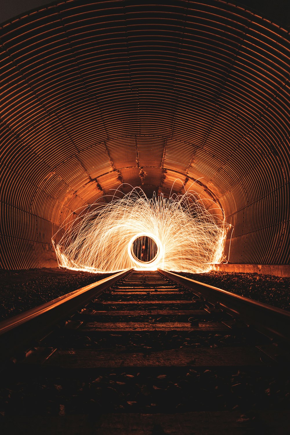 tunnel with lights turned on during night time