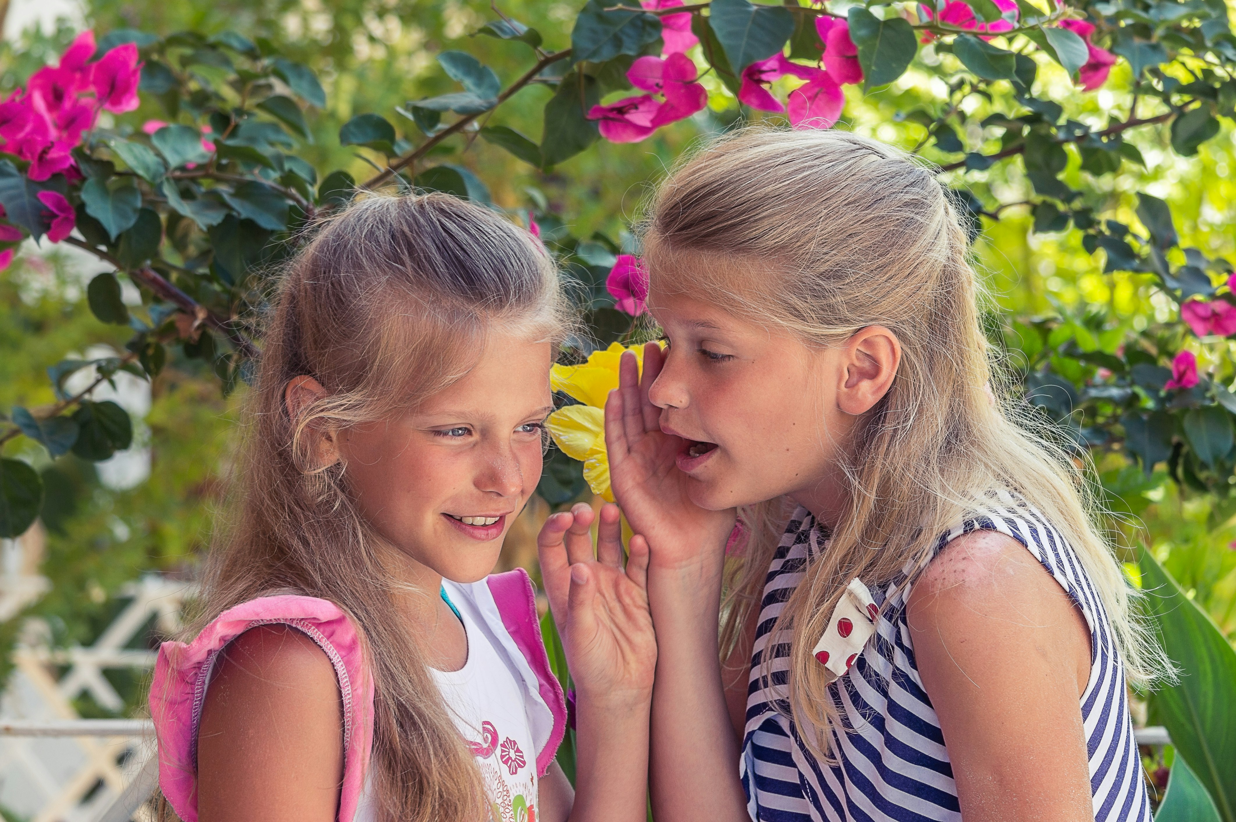 two girls telling each other a secret gossip