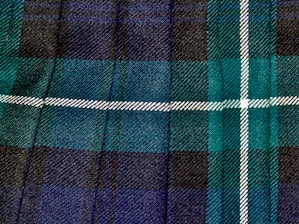 A detailed pattern featuring a classic tartan design with intersecting stripes in blue, green, black, and white. The texture appears woven, creating a traditional Scottish fabric look.