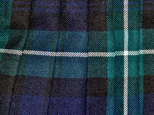 A detailed pattern featuring a classic tartan design with intersecting stripes in blue, green, black, and white. The texture appears woven, creating a traditional Scottish fabric look.
