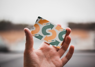 person holding green and white card