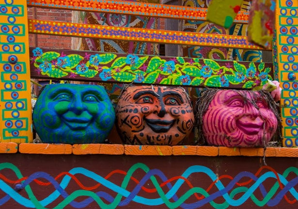 Close-up of a colorful 3D printed sculpture with intricate patterns.