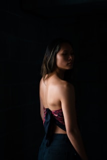 woman in purple and pink tube dress