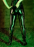 woman in black leather jacket and black pants