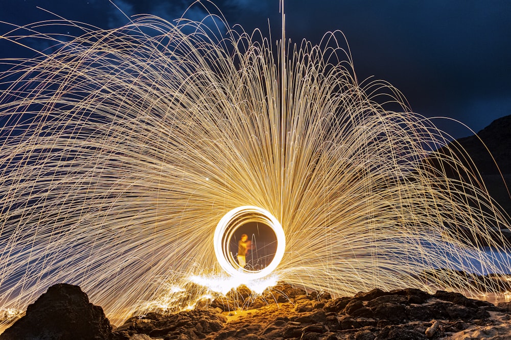 time lapse photography of fireworks during night time