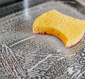 yellow powder on clear glass bowl