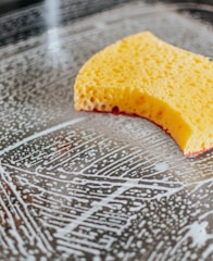 yellow powder on clear glass bowl