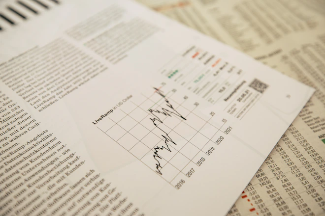 financial newspaper with stock chart