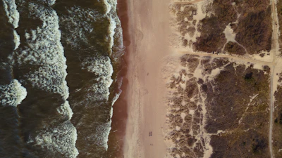 Waves breaking on the Baltic shore near Klaipėda, from above