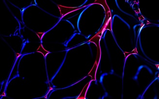 Abstract neural network with glowing electric blue and neon green circuits on a deep navy background.