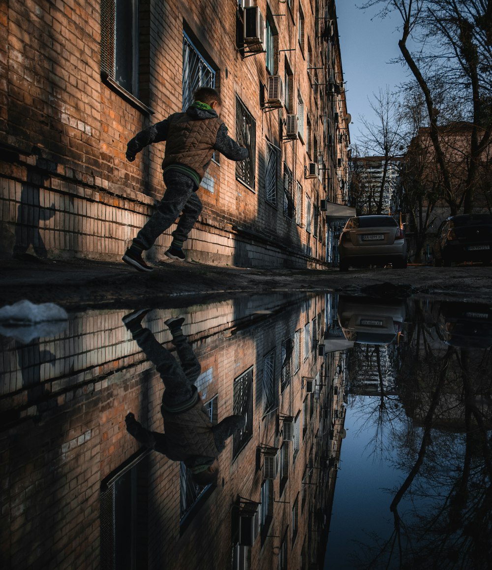 reflection of man in water