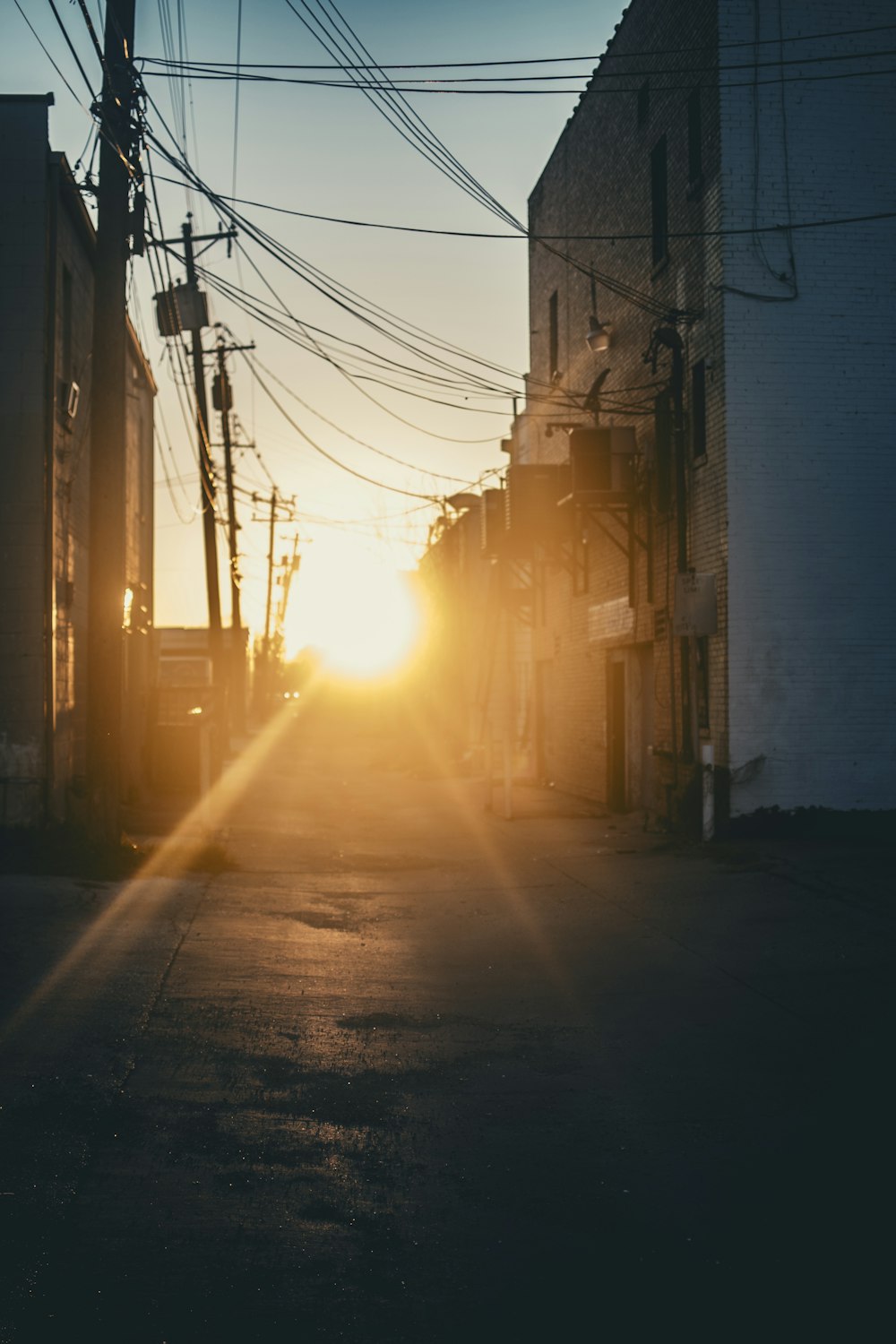 silhouette of person walking on street during sunset