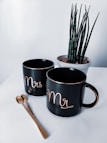 black and white ceramic mug