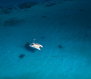 white and blue boat on sea during daytime