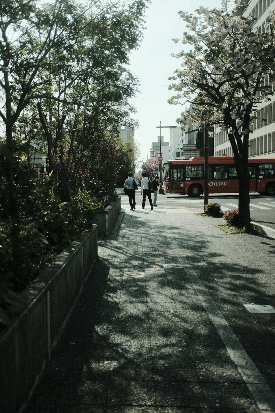 people walking on sidewalk near red bus during daytime