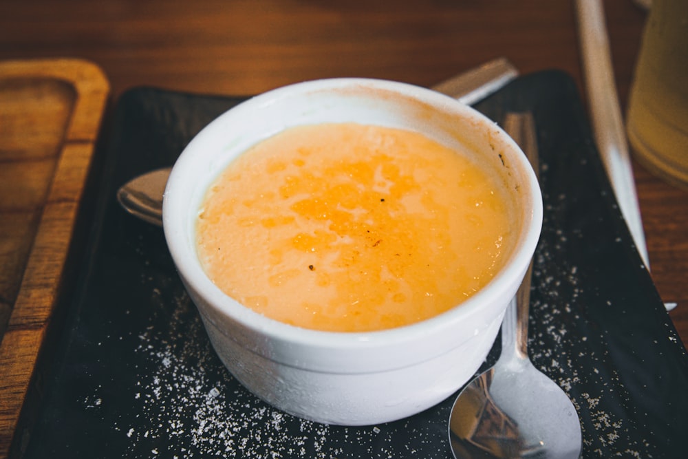 soup in white ceramic bowl