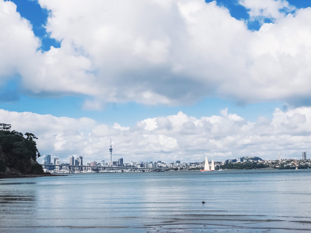 white ship on sea under white clouds and blue sky during daytime