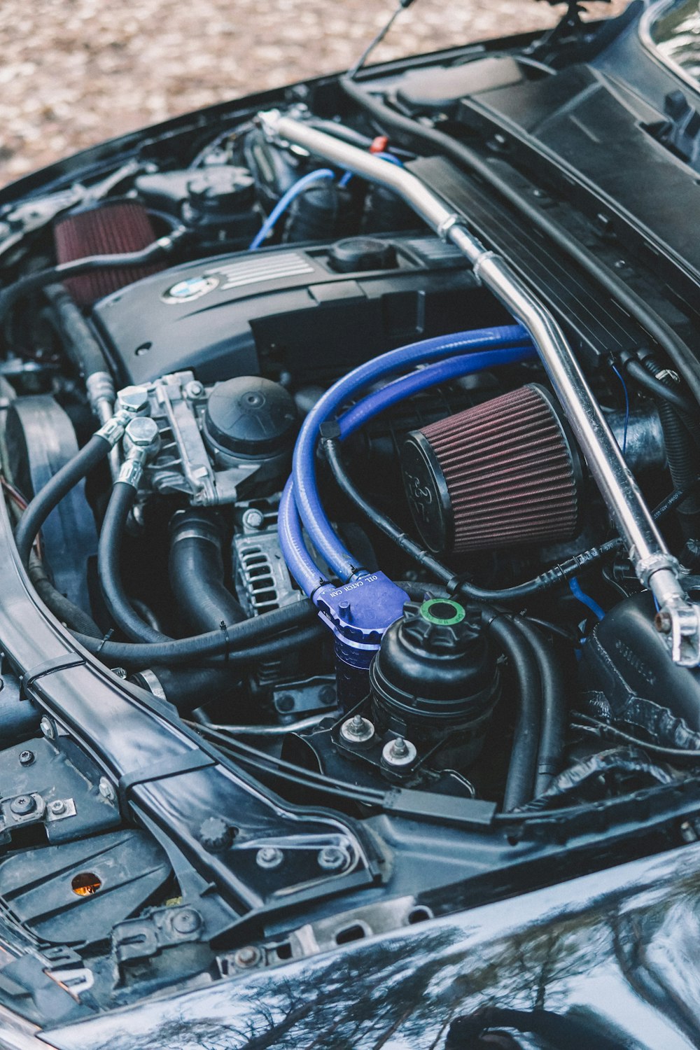 black and silver car engine