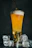 A chilled glass of craft beer with bubbles rising, set against a modern brewery backdrop.