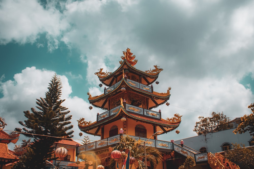 brown and green pagoda temple under blue sky