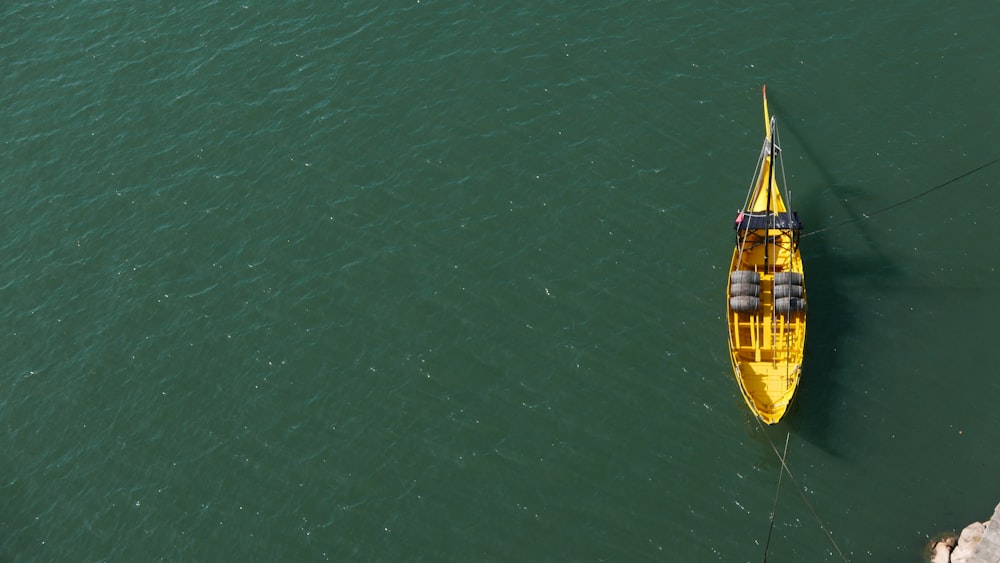 yellow and black boat on green water